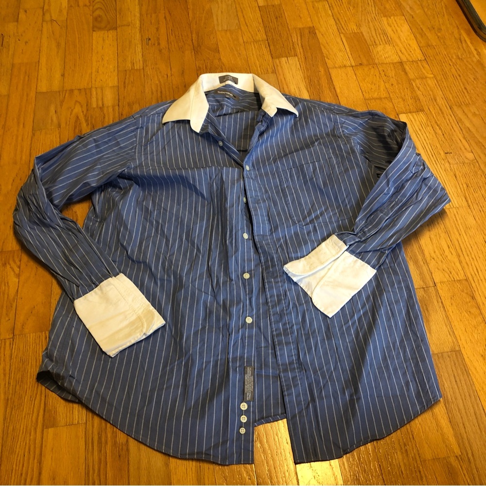Today’s Man Longsleeve Collared Striped Blue Dress Shirt Classic TM Sz 34/35